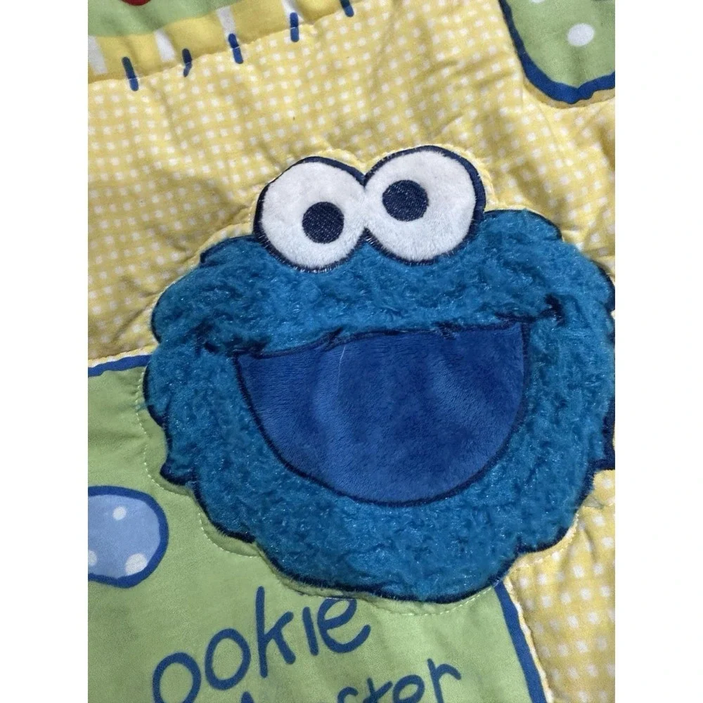 Vintage Big Bird Baby Crib Blanket  Sesame Street Cookie Monster Elmo Fuzzy Face
